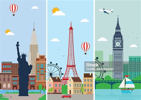 Cities Skylines Design With Landmarks London Paris And New York Stock