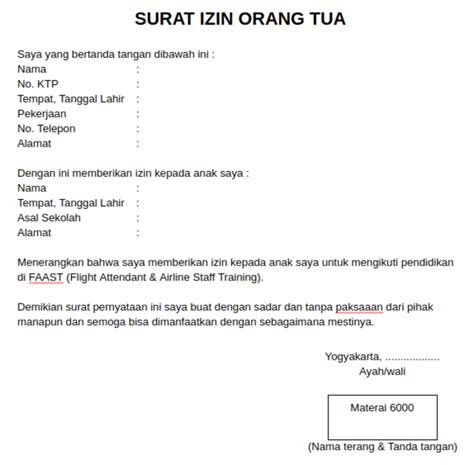 Contoh Surat Izin Orang Tua Untuk Sekolah Keperluan Lain