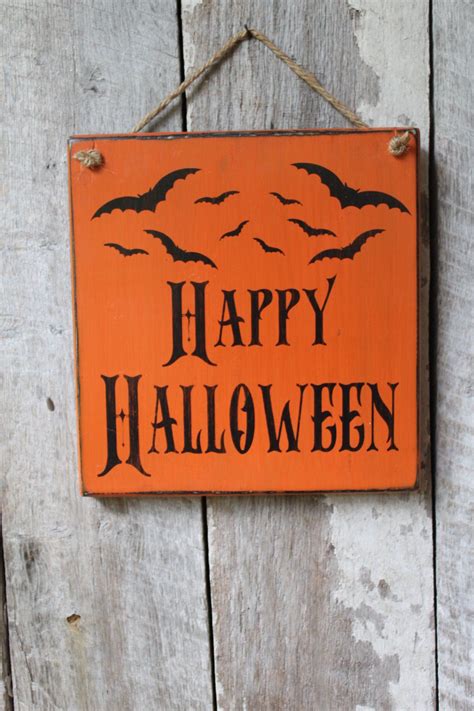 Happy Halloween Wood Sign Halloween Wall Decor Bats Hanging Sign Party