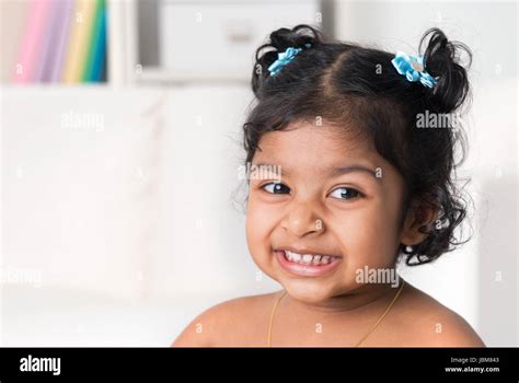 Portrait Of Little Indian Baby Girl Smiling Asian Child Living