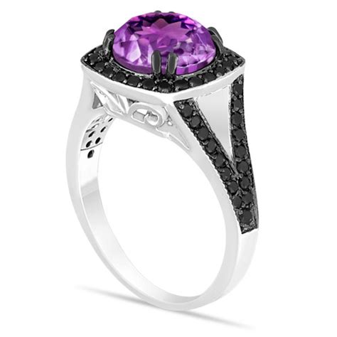 304 Carat Amethyst Engagement Ring With Black Diamonds Wedding Ring