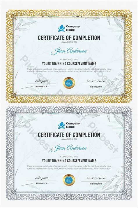 Course Completion Certificate Template Psd Compilation 2020