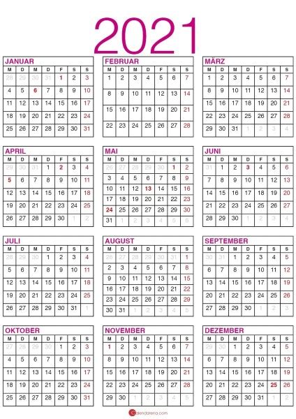 Kalender 2021 mit kalenderwochen + feiertagen: Kalender 2021 Zum Ausdrucken Kostenlos / Kalender 2021 Und ...