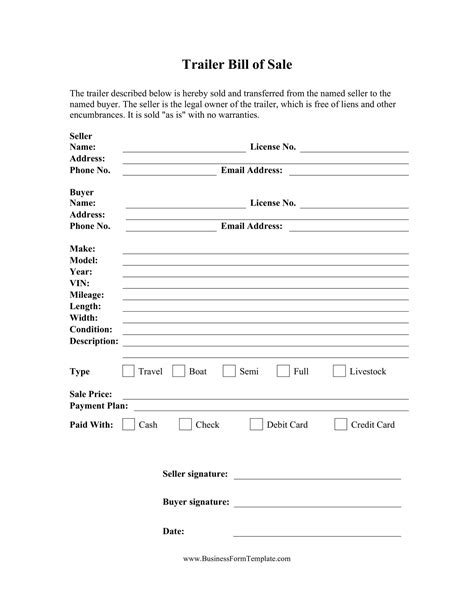 Free Georgia Trailer Bill Of Sale Template Fillable Forms