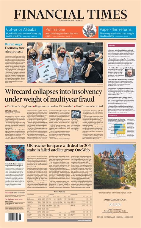 Financial Times Front Page 26th of June 2020 - Tomorrow's Papers Today!