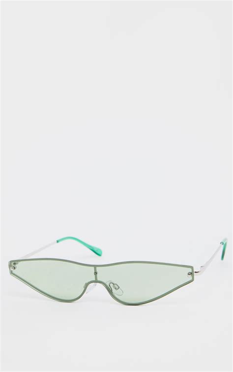 Green Tinted Metal Super Slim Visor Sunglasses Prettylittlething
