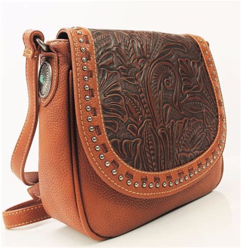 Montana West Trinity Ranch Western Tooled Leather Cross Body Bag Purse