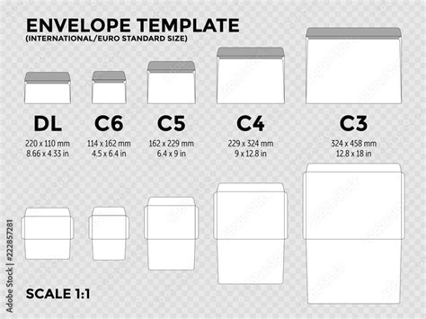 Envelope Template With International Euro Standard Sizes C6 C5 C4 C3 For Folded A4 A5 Paper