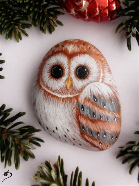 Painted Barn Owl Rock Pet Stone Painting Cute Owl Home Decor DIY