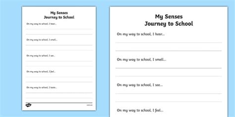 My Senses Journey To School Writing Worksheet Worksheet Worksheet
