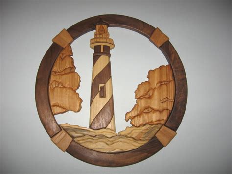 Lighthouse Handmade Intarsia Wood Art Wall Hanging By Kitswoodart