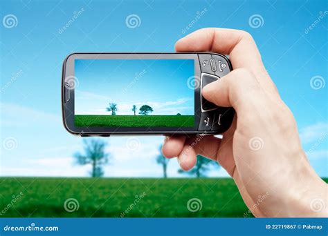 Smart Phone In Nature Landscape Stock Image Image Of Visual Travel