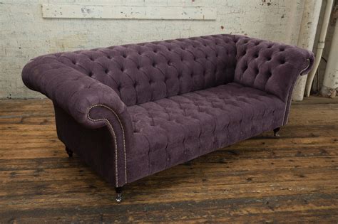 Handmade 3 Seater Aubergine Purple Velvet Fabric Chesterfield Sofa Ebay