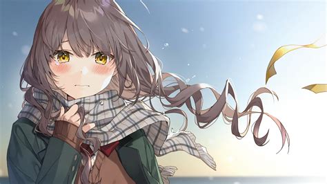 Download 3840x2160 Crying Tears Brown Hair Anime Girl Scarf Clear