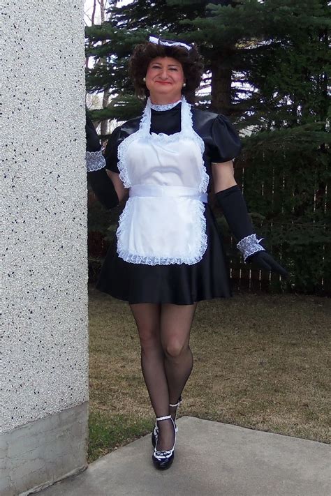 French Maid Uniform The Dress Is Made From Black Stretchy Satin Material And Is Adorned With