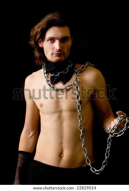 Naked Muscular Man Chain Collar Shadows ภาพสตอก Shutterstock