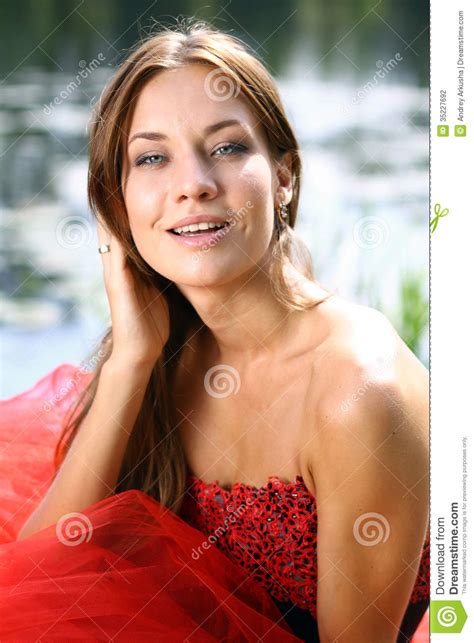 Beautiful Women In Red Dress Stock Photo Image Of Attractive