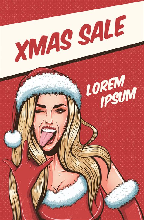 pop art christmas sexy woman in santa claus hat with open mouth vector christmas background in