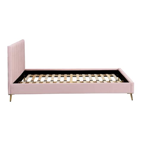 Sylvie Velvet Upholstered Bed Frame With Golden Chrome Legs Pink