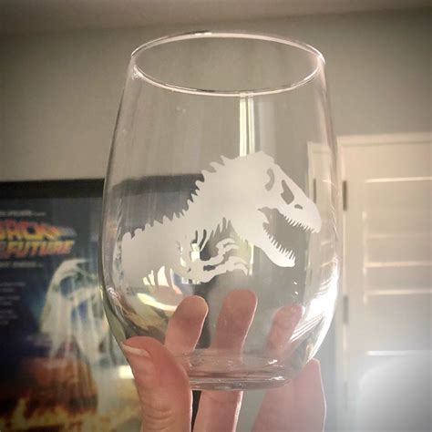 Jurassic Park Themed Etched Glass Stemless Wine Glasses Etsy Finland
