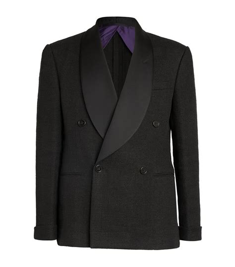 Ralph Lauren Purple Label Black Linen Double Breasted Tuxedo Jacket