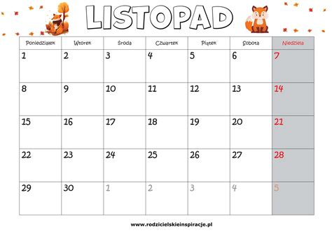 Listopad 2021 Kalendarz Do Druku Rodzicielskieinspiracjepl