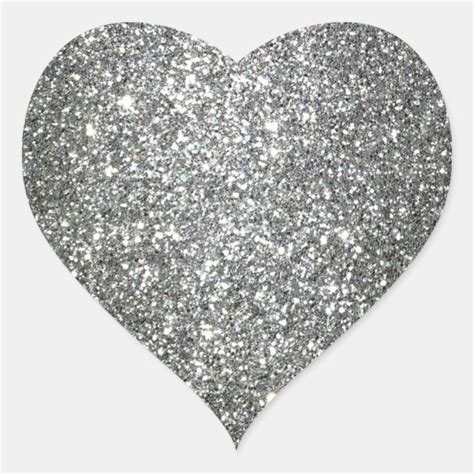 Silver Glitter Glamour Heart Sticker Uk