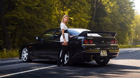 Wallpaper Cars Photo Picture Nissan Skyline R Girl Women City