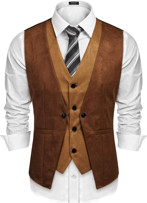 Coofandy Men S Suede Leather Vest Layered Style Dress Vest Waistcoat