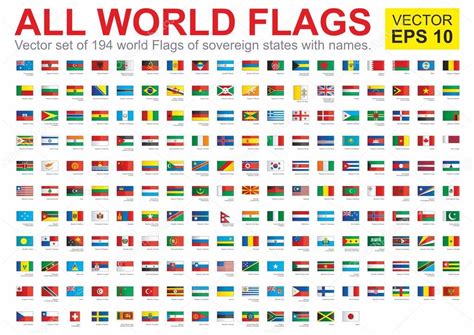 De vlaggen van alle landen van de wereld, allemaal soevereine staten ...