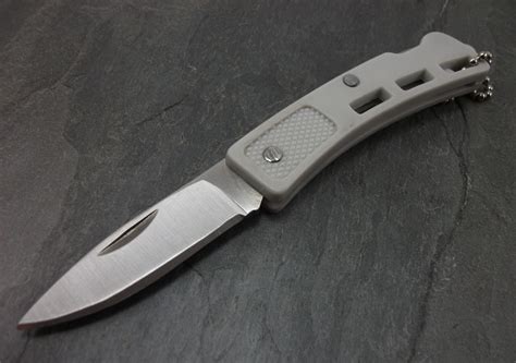 Folding Pocket Knife Mini White Silver Plain Blade Keychain Key Ring Edc