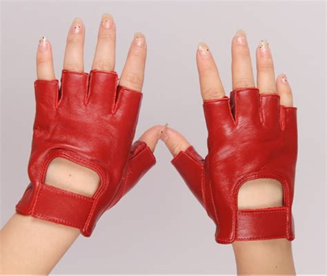 Womens Fashion Semi Finger Genuine Leather Cutout Gloves Female Sexy Fingerless Sheepskin