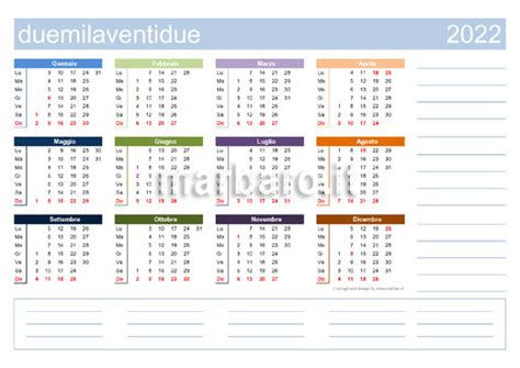 Calendario 2022 Con FestivitÃ Italiane