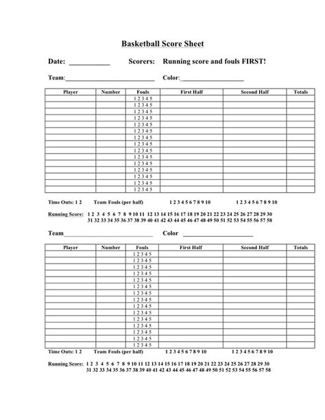 Free Basketball Score Sheet Printable Pdf Printable Templates By Nora