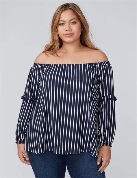 Lane Bryant Striped Off The Shoulder Top With Tassel Sleeves Tops
