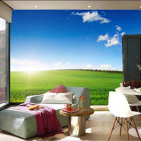 the custom 3d murals beautiful blue sky and white clouds of grassland papel de parede the living