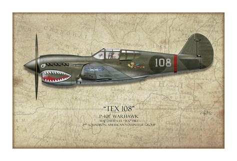Tex Hill 108 P 40E Warhawk Map Background Digital Art By Craig Tinder