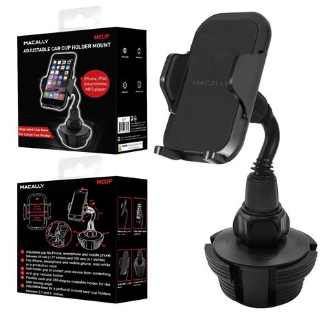 Macally Car Cup Holder Phone Mount Upgraded Base Adjustable