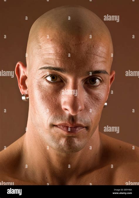 Man Bald Face Serious Stock Photo Alamy