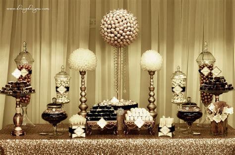 Gold and ivory candy/dessert buffet, bon bons, rock candy, gold sequin