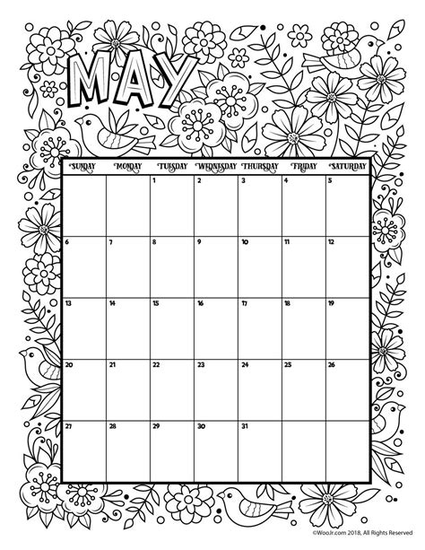 May 2018 Coloring Calendar Page Раскраски Календарь Вдохновение