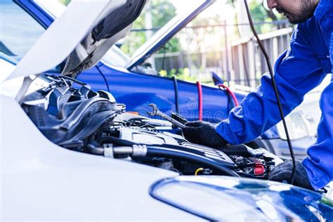 Maintenance Car Using Screwdriver Mechanic Man Hands Holding Tools