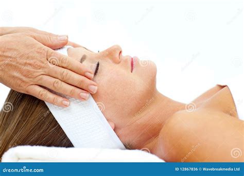 Asleep Woman Relaxing With Head Massage Royalty Free Stock Image