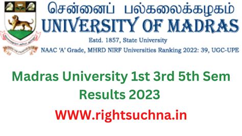 Madras University St Rd Th Sem Results