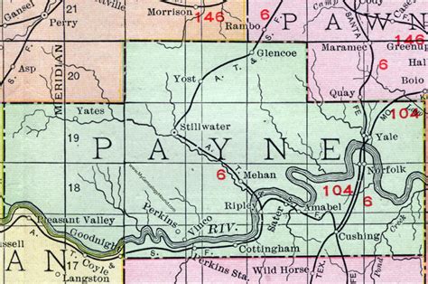Payne County Oklahoma 1911 Map Rand Mcnally Stillwater Cushing Perkins
