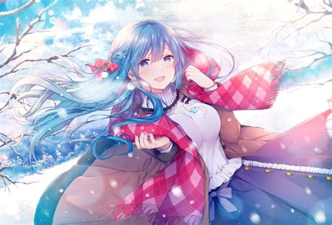 432368 Blue Hair Winter Scarf Emori Miku Anime Girls Coats Blue Eyes Rare Gallery Hd