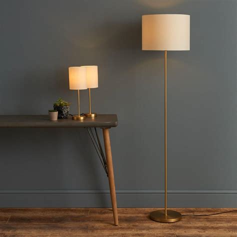 Floor Lamp And Matching Table Lamps Set Gold And Cream Homebase