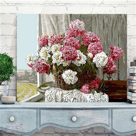 Rolled Packing Frameless 4050cm Hand Printed Canvas Painting Peony