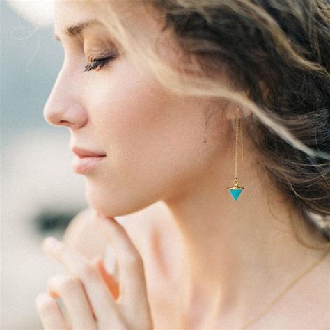 Turquoise Earrings Dainty Gold Ear Threaders Gemstone Etsy