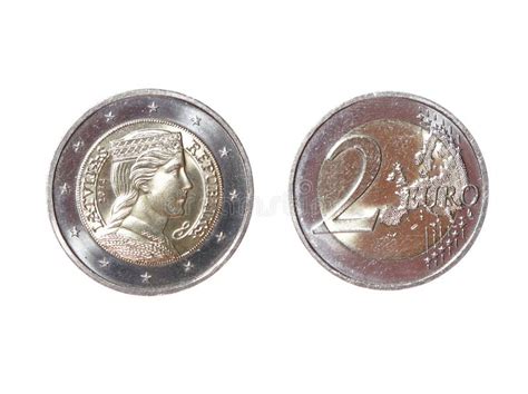 Two 2 Euro Coin Money Obverse Reverse Latvian Republic New Stock Image